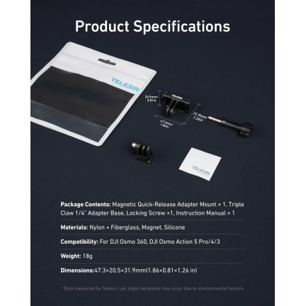 TELESIN Magnetic Quick-Release Adapter Mount For DJI Osmo 360/Action 5Pro/4/3