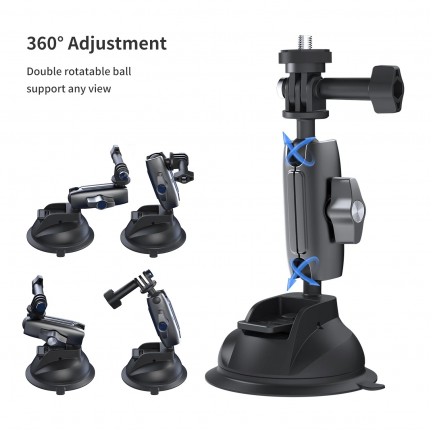 TELESIN Aluminum Alloy Camera Suction Cup Mount With Phone Clip