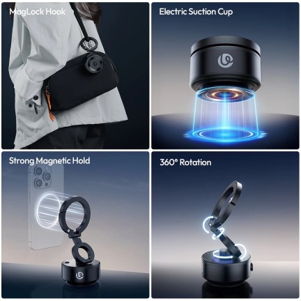 Ulanzi SK-22 Electric Suction Cup MagMount Phone Holder for iPhone & Android, Magnetic Vacuum Mount