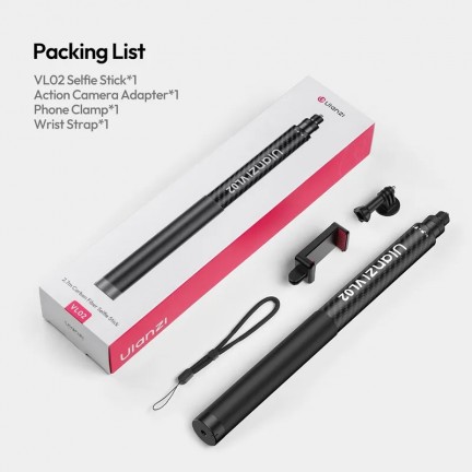 Ulanzi VL02 2.7M Carbon Fiber Selfie Stick Invisible Pole for GoPro Insta360 DJI Osmo Action Camera