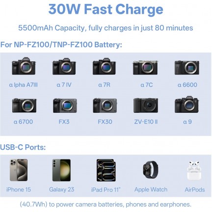 VILTROX BT-FZ100 Camera Battery Charging Case Power Bank for Sony NP-FZ100 (Battery Not Included)