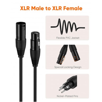 Cable XLR Cable, XLR Male to XLR Female Balanced 3 PIN Microphone Cable , Black 20M 