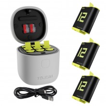 TELESIN Allin Box Battery Charger 1750mAh for GoPro Hero 12 11 10 9 Black 3 Ways Fast Charging Storage Batteries Accessories Kit