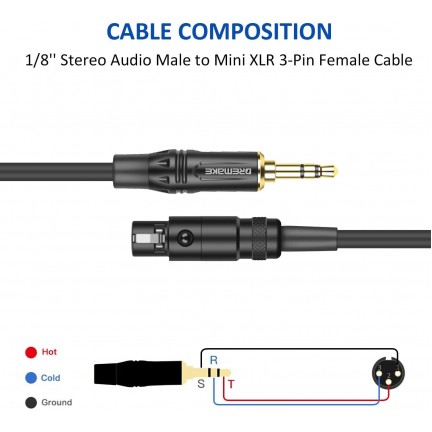  Jack 3.5mm 1/8 to 3-Pin Mini XLR Cable TRS 1/8 Inch Aux Stereo Male to Mini XLR Female Audio Adapter Cable for AKG K550 3m