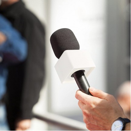 Microphone Interview Handheld Adapter with Foam and Square Cube White