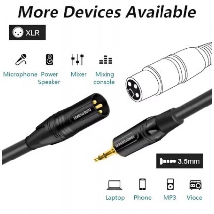XLR Male To 3.5mm Cable Unbalanced Male XLR To 1/8 Inch Stereo Jack Aux Microphone Cable 1M