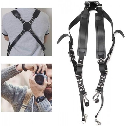 Leather Dual Camera Strap Harness QR Multi Gear Camera Shoulder Adjustable