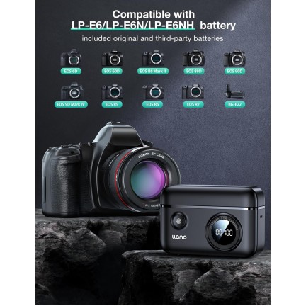 LP-E6NH LP-E6P Camera Battery 18W Fast Dual USB C Charger Compatible with Canon EOS R5 R5 Mark II R6 Mark II 5D 6D 7D Mark II III IV 5Ds 60D