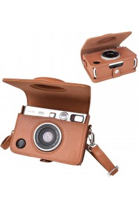 Leather Camera Case for FUJIFILM Instax Mini Evo With Shoulder Strap (Brown)