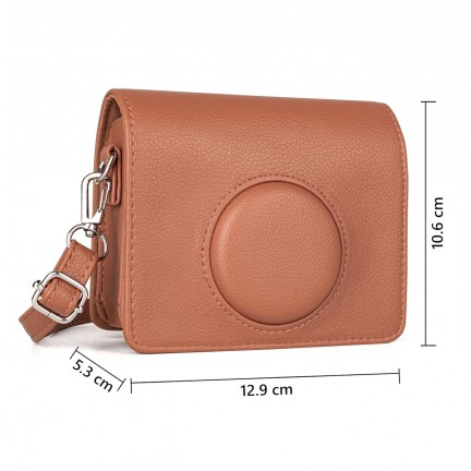 Leather Camera Case for FUJIFILM Instax Mini Evo With Shoulder Strap (Brown)