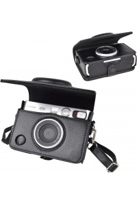 Leather Camera Case for FUJIFILM Instax Mini Evo With Shoulder Strap (Black)