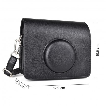 Leather Camera Case for FUJIFILM Instax Mini Evo With Shoulder Strap (Black)