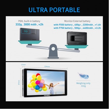 FeelWorld P6XL 6" 1200nit On-Camera Field Monitor with Built-In Battery