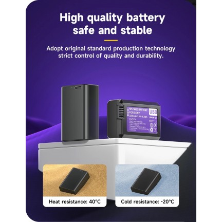 NP-FW50 Battery 2250mAh Type-C Port for Sony ZV-E10 Alpha A6000 A6300 A6400 A6500 A5000 A5100 A7 A7II A7R A7RII A7S A7SII RX10 II III NEX-3 NEX-5