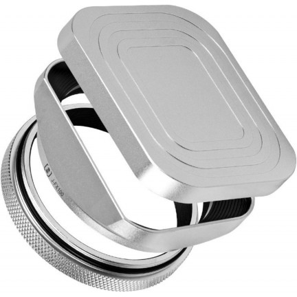 Square Metal Lens Hoods Lens Caps for FUJIFILM X100 Series X100/X100V/X100VI/X100F/X100S/X100T (Silver)