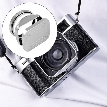 Square Metal Lens Hoods Lens Caps for FUJIFILM X100 Series X100/X100V/X100VI/X100F/X100S/X100T (Silver)