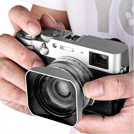 Square Metal Lens Hoods Lens Caps for FUJIFILM X100 Series X100/X100V/X100VI/X100F/X100S/X100T (Silver)
