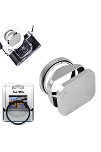 Square Metal Lens Hoods Lens Caps for FUJIFILM X100 Series X100/X100V/X100VI/X100F/X100S/X100T With MC UV Filter 49mm (Silver)