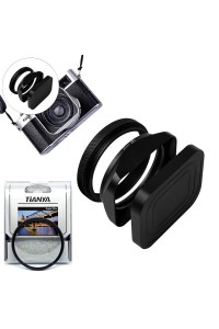 Square Metal Lens Hoods Lens Caps for FUJIFILM X100 Series X100/X100V/X100VI/X100F/X100S/X100T With MC UV Filter 49mm (Black)
