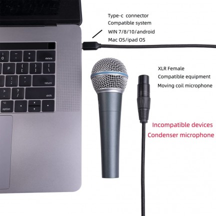 USB Type C To XLR Adapter Type C Male To 3 Pin XLR Female Microphone Cable 3 Meter