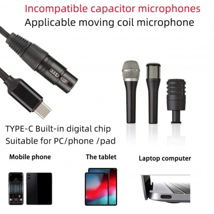 USB Type C To XLR Adapter Type C Male To 3 Pin XLR Female Microphone Cable 3 Meter