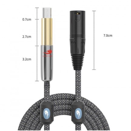 Type-C to 3 Pin XLR Compatible with Mobile Phone to AMP Sound Devices Braided Shielding Cable 3 Meter