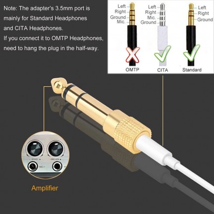 Jack 1/4 inch to 3.5mm Headphone Adapter 6.35mm Male Plug to 1/8 inch Female Stereo 2pc