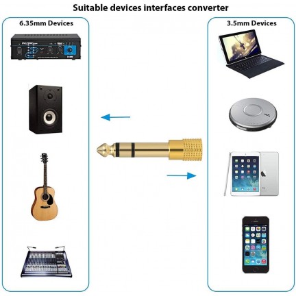 Jack 1/4 inch to 3.5mm Headphone Adapter 6.35mm Male Plug to 1/8 inch Female Stereo 2pc