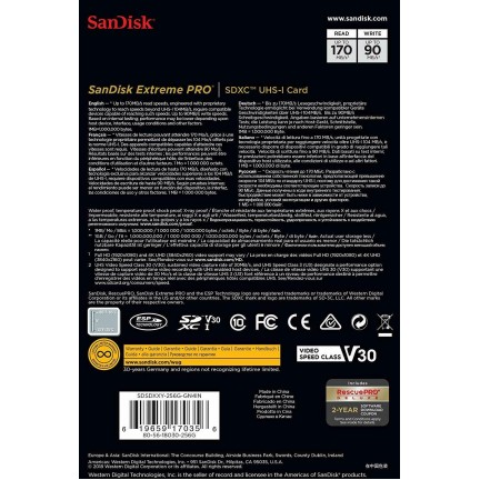Sandisk Extreme Pro 256GB SD SDXC Memory Card 170MB/s UHS-I Class10 V30 U3 4K