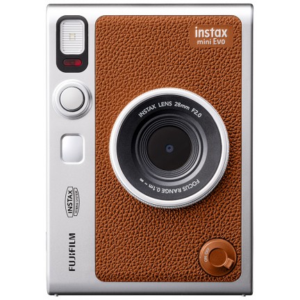 FUJIFILM INSTAX MINI EVO Hybrid Instant Camera Brown with 32GB Memory Card/Leather Case/Instant Film-10 Sheets