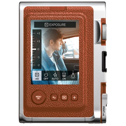 FUJIFILM INSTAX MINI EVO Hybrid Instant Camera Brown with 32GB Memory Card/Leather Case/Instant Film-10 Sheets