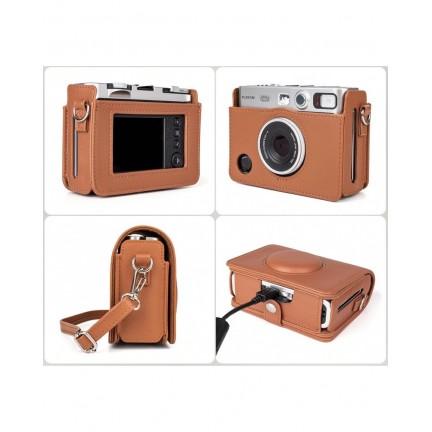 FUJIFILM INSTAX MINI EVO Hybrid Instant Camera Brown with 32GB Memory Card/Leather Case/Instant Film-10 Sheets