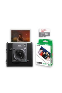 FUJIFILM INSTAX WIDE EVO Hybrid Instant Film Camera Black with 32GB Memory Card&Instant Film-10 Sheets