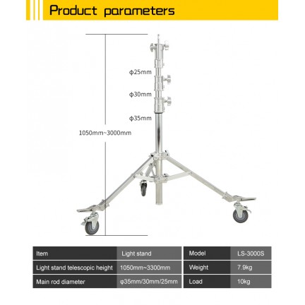 NiceFoto LS-3000S Heavy Duty Stand with Wheels