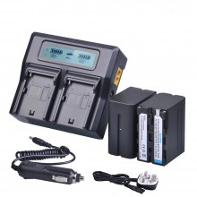 2Pc 7800mAh NP F970 Power Battery + Ultra Fast LCD Dual Charger for Sony NP F970 F960