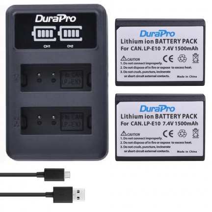 DuraPro 2pc LP-E10 LP Camera Li-ion Battery + LCD USB Charger For Canon 1100D 1200D Kiss X50 X70 Rebel T3 T5