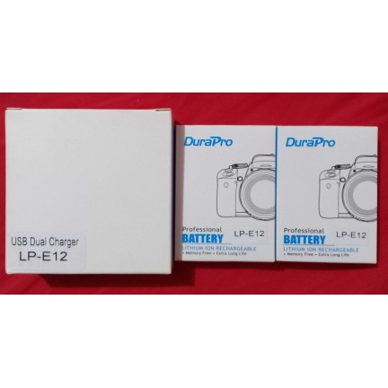 DuraPro 2 x 1800mAh LP-E12 Battery + LCD USB Dual Charger EOS M2,M10,M50,M50 Mark II,M100,M200,SX70 HS