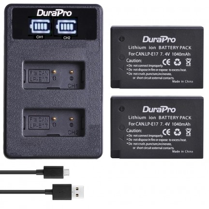DuraPro 2 x 1040mAh LP-E17 Battery + LCD USB Dual Charger for EOS M3 750D 760D 800D