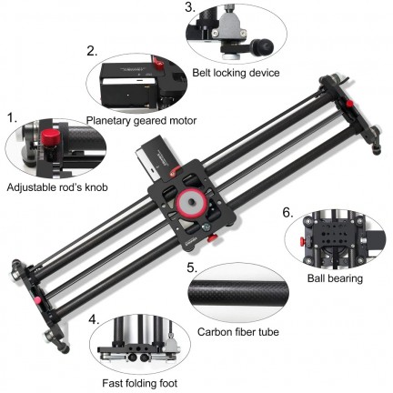 80cm ASHANKS Bluetooth Carbon Camera Slide Follow Focus Motorized Electric Control Delay Slider Track Rail for Timelapse Photography