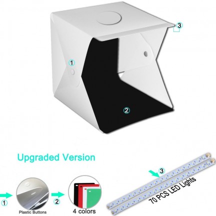 Foldable LED Light Box Softbox Kit with 4 Colors Backdrops for Photography, Built-in 2pcs LED Strips