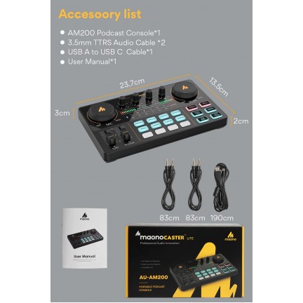 MAONO CASTER LITE AU-AM200 Microphone Mixer Digital Audio Interface Podcast Sound Card Rechargeable Podcaster for Phone Computer PC