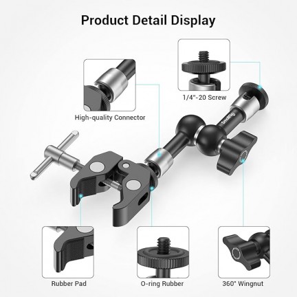 SmallRig Super Clamp w/ 1/4" and 3/8" Thread and 5.5 Inches Adjustable Friction Power Articulating Magic Arm with 1/4" Thread