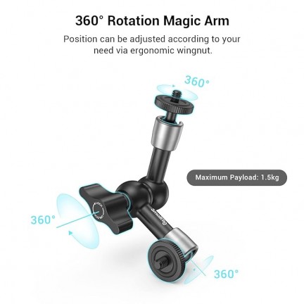SmallRig Super Clamp w/ 1/4" and 3/8" Thread and 5.5 Inches Adjustable Friction Power Articulating Magic Arm with 1/4" Thread