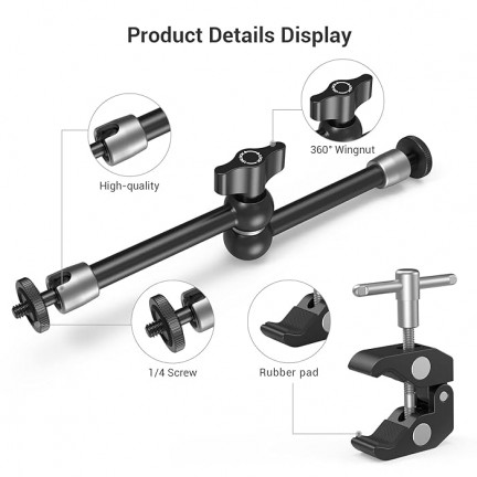 SmallRig Super Clamp w/ 1/4" and 3/8" Thread and 9.8 Inches Adjustable Friction Power Articulating Magic Arm with 1/4" Thread