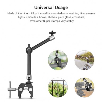 SmallRig Super Clamp w/ 1/4" and 3/8" Thread and 9.8 Inches Adjustable Friction Power Articulating Magic Arm with 1/4" Thread