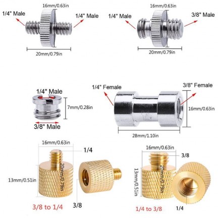 24in1 Camera Accessories Durable 1/4" Male to 1/4" Male Threaded Adapter 1/4 Inch