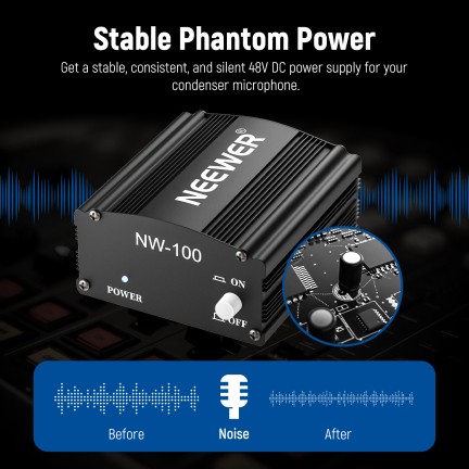 Neewer 1-Channel 48V Phantom Power Supply Black for Any Condenser Microphone