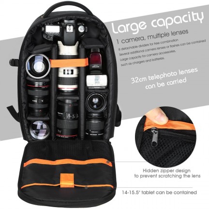 Camera Backpack for Travel Outdoor DSLR Photography Backpack 13 inch 18L with Tripod Holder&Laptop Compartment for Photography Hiking Travel