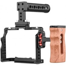 Camera Video Cage Top Handle Side Wooden Grip Dual Cold Shoe Mount 1/4"for Sony A7IV/A7III/A7II/A7R III/A7R II/A7S II