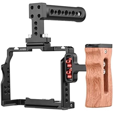 Camera Video Cage Top Handle Side Wooden Grip Dual Cold Shoe Mount 1/4"for Sony A7IV/A7III/A7II/A7R III/A7R II/A7S II